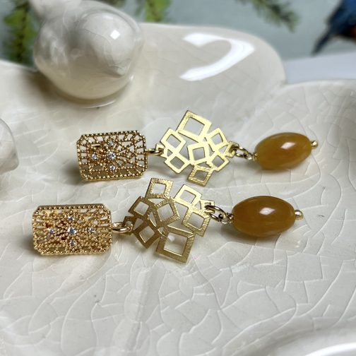 AROS PIEDRA NATURAL ENCHAPADO EN ORO - Imagen 2