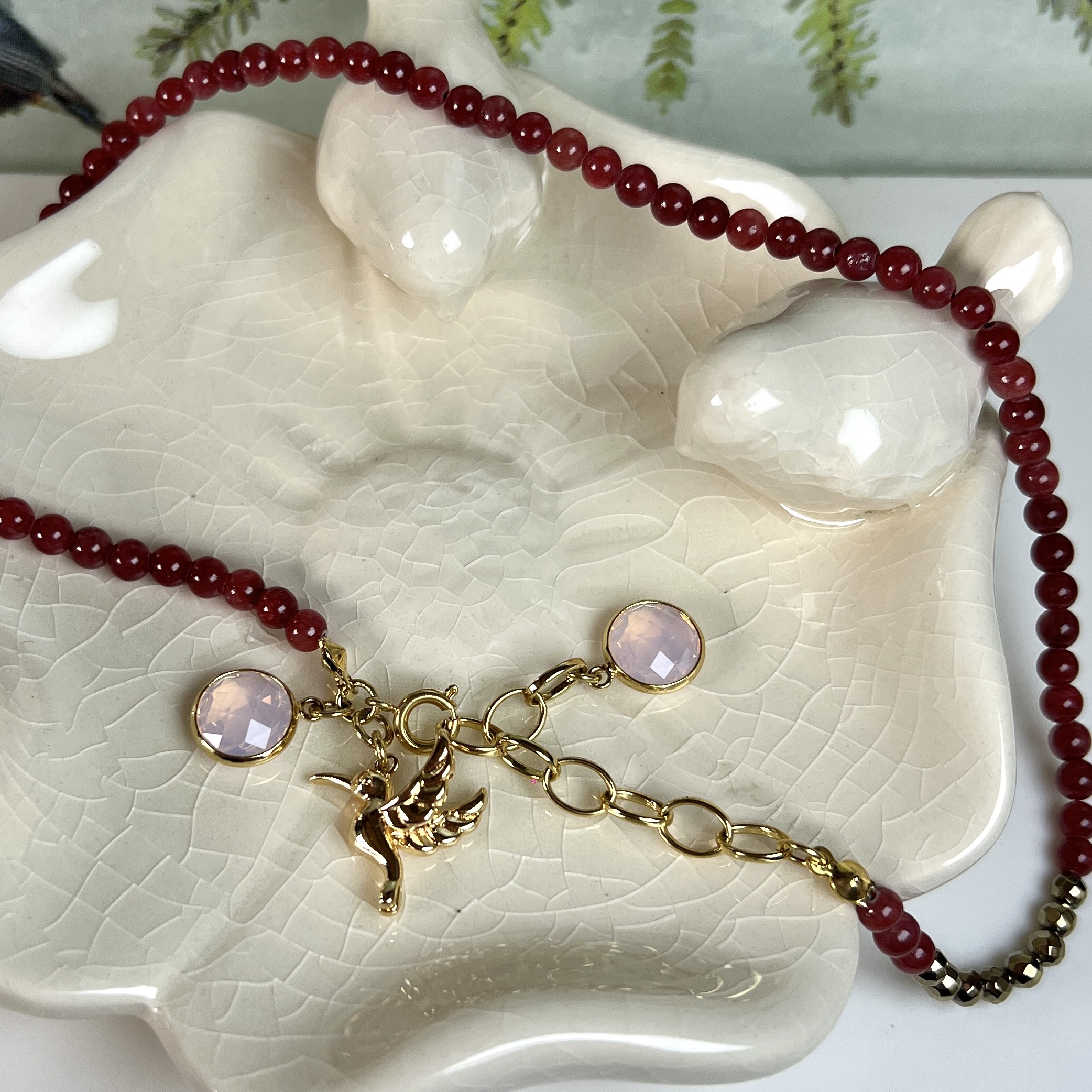 PULSERA/COLLAR AGATA, HEMATITA Y CRISTAL ROSADO