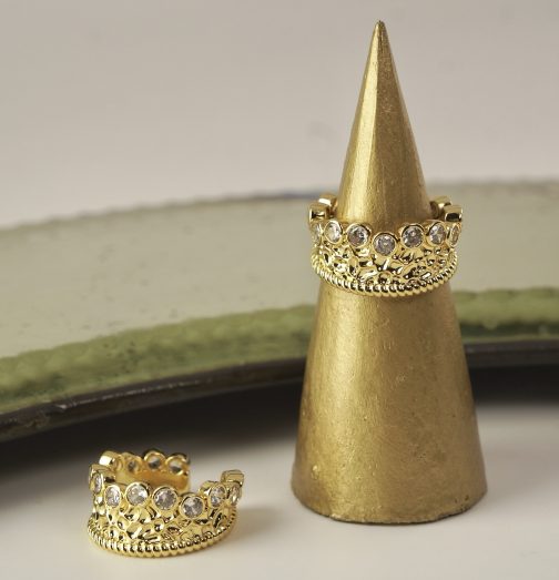 ANILLO TEXTURA Y CRISTALES MINI ENCHAPADO EN ORO