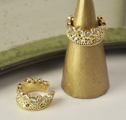 ANILLO TEXTURA Y CRISTALES MINI ENCHAPADO EN ORO - Imagen 2